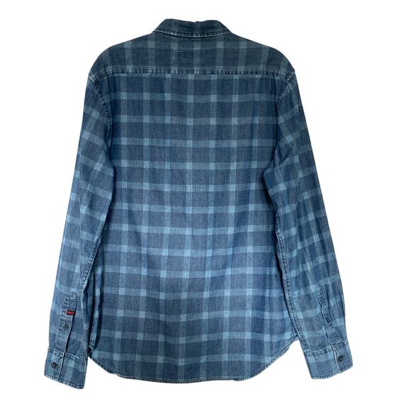 Jane + Delancey Windowpane Plaid Shirt Men M Vintage Washed Blue Button Down NWT - Picture 3 of 11